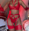 Latex Kaia g string thong in Red python latex.