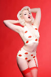 Latex Hot Lips Bikini top in White with Red latex 3D lips.