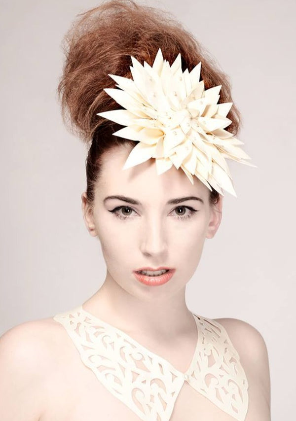 Latex Morning Dahlia fascinator hat.