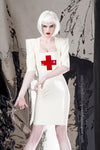Latex Nurse dress pencil skirt in white with red cross.