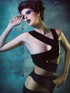 Latex Bandage dress in Black and Translucent Natural.