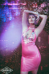 Latex  Pink Mirror dress in Metallic Fuchsia with PU mirror pieces.