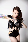 Latex Ava strap knickers in Black and Translucent Natural.