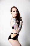 Latex Ava strap knickers in Black and Translucent Natural.