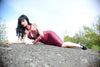 Latex 'Kyra' dress in Plum and Gold.