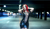 Latex Front lace up Mini dress in Red or Black velvet ribbon.