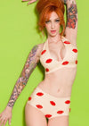 Latex Hot Lips Bikini top in White with Red latex 3D lips.