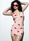 Latex Hot Lips skirt in Baby pink with Red latex 3D lips.