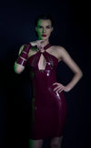 Latex 'Kyra' dress in Plum and Gold.