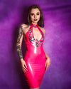 Latex  Pink Mirror dress in Metallic Fuchsia with PU mirror pieces.