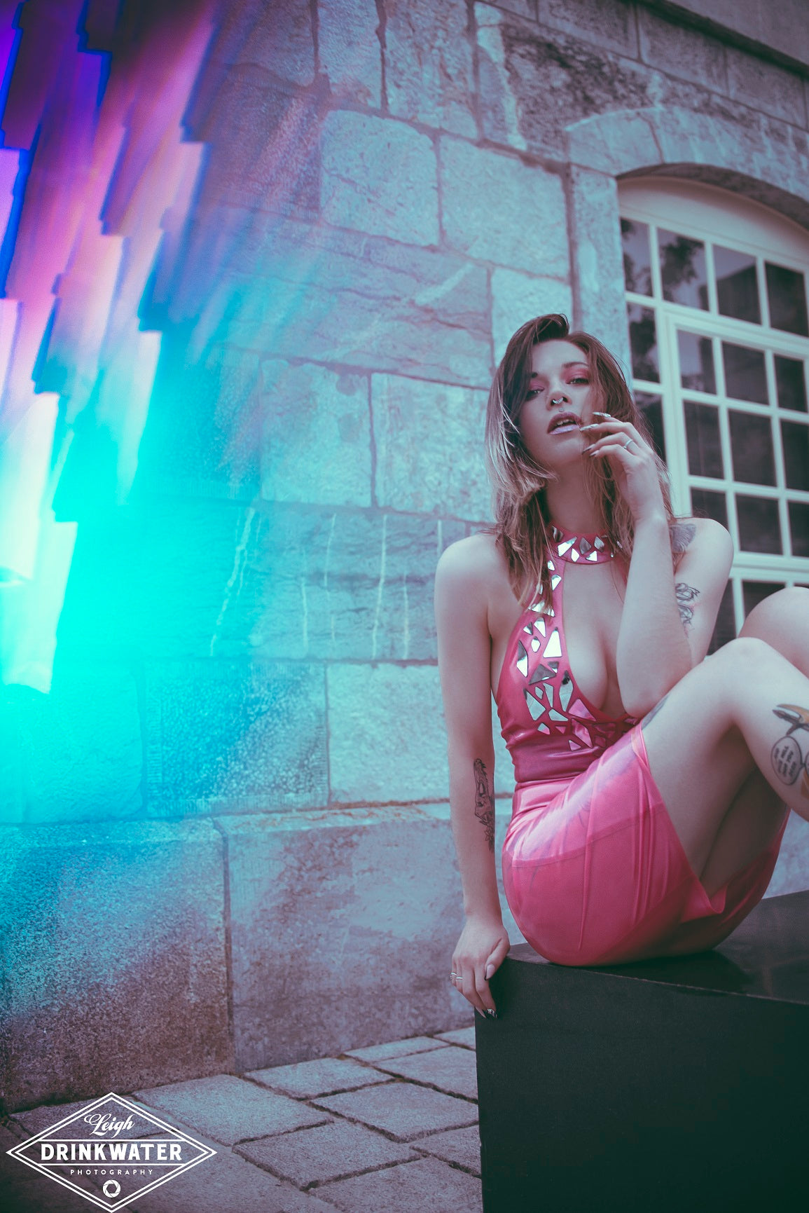 Latex  Pink Mirror dress in Metallic Fuchsia with PU mirror pieces.