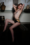 Latex Ava strap knickers in Black and Translucent Natural.