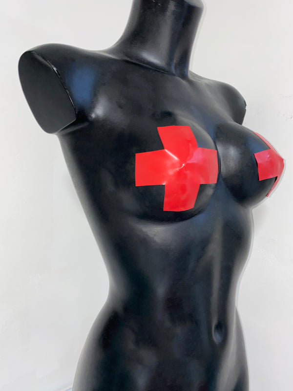 Latex Cross pasties (a pair).